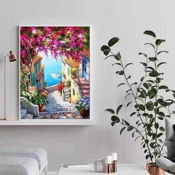 5D DIY Алмазная картина «Бульвар» Набор для вышивки крестом Мозаика Алмазная вышивка Роза Полный круглый/квадратный дрель Украшение дома Round 30x40cm