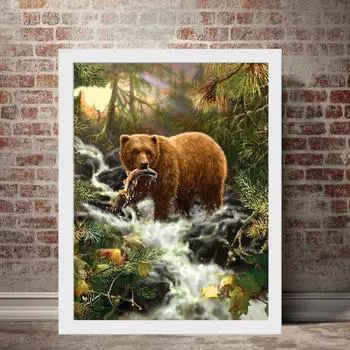 5D Diy Алмазная картина Бурый медведь ест рыбу Набор для вышивки крестом Полная алмазная вышивка Мозаика Художественная картина Стразы Декор Подарок Full Round 20x30cm