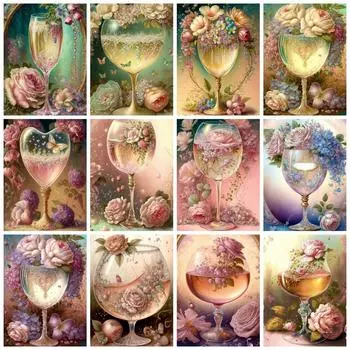 5D Diy Алмазная картина Чашка Роза Домашний декор Полный квадрат Круглая вышивка Пейзаж Цветочная мозаика Настенное искусство Full Round 20x30CM