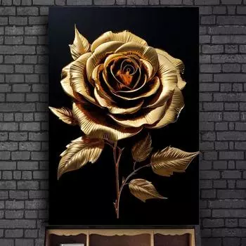 5D DIY Алмазная картина Черная Золотая роза Цветочная мозаика Вышивка крестом Полный круглый бриллиант Роскошное скандинавское эстетическое искусство Домашняя стена Современный декор Подарки 20x30cm