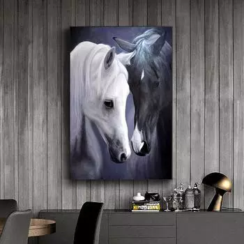 5D Diy Алмазная картина Черно-белая лошадь, набор крестиков, полная алмазная вышивка, мозаика, художественная картина, декор из страз, подарок Full Round 20x30cm