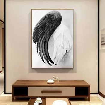 5D Diy Алмазная картина Черно-белые крылья Набор для вышивки крестом Полная алмазная вышивка Мозаика Художественная картина Стразы Декор Подарок Full Round 30x40cm