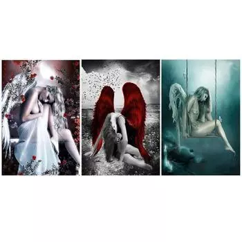 5D DIY Алмазная картина Черный и Белый Ангел Алмазная вышивка Набор для вышивки крестом Полный горный хрусталь Мозаика Домашний декор Round 20x30cm