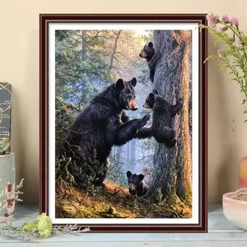5D DIY Алмазная картина Черный, Коричневый Медведь Набор для вышивки крестом Мозаика Алмазная вышивка Роза Полный круглый квадратный дрель Украшение дома Round 30x40cm