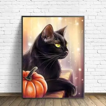 5D DIY Алмазная картина Черный кот Набор для вышивки крестом Мозаика Алмазная вышивка Роза Полный круглый квадратный дрель Украшение дома Round 30x40cm