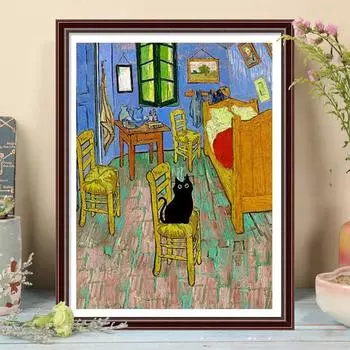 5D DIY Алмазная картина Черный кот Набор для вышивки крестом Мозаика Алмазная вышивка Полный круглый/квадратный дрель Украшение дома Round 30x40cm