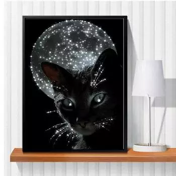 5D Diy Алмазная картина Черный кот, настенная живопись, набор для вышивки крестом, полная алмазная вышивка, мозаика, художественная картина, декор из стразов, подарок Full Round 20x30cm