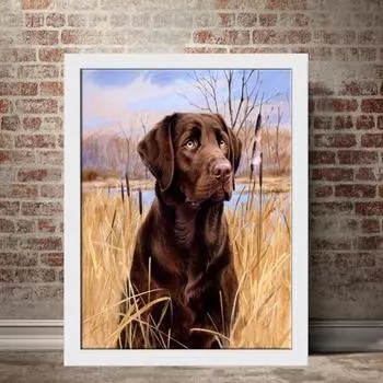 5D Diy Алмазная картина Черный лабрадор Вышивка Мозаика Художественная картина Стразы Декор Подарок Full Round 30x40cm