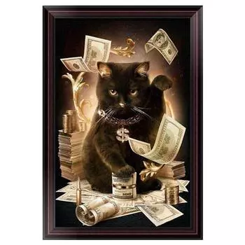 5D DIY Алмазная картина Черный Lucky Cat Алмазная вышивка Полный мозаичный набор Наборы для вышивки крестом Домашний декор Подарки ручной работы Round 20x30cm