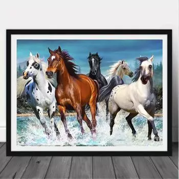 5D DIY Алмазная картина Четыре лошади Вышивка крестиком, Набор для вышивания, Алмазная картина со стразами, Ручное украшение дома, Подарки Round drill 30x40cm