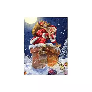 5D DIY Алмазная картина Цифровой комплект Санта-Клаус для взрослых Холст ручной работы Круглая Алмазная мозаика Полуфабрикат Украшение стены Подвесная картина 30-40CM оранжевый