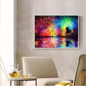 5D DIY Алмазная картина Цветная лошадь 5D Вышивка Алмазные стразы Вставленные DIY Вышивка крестом 25*35 cm