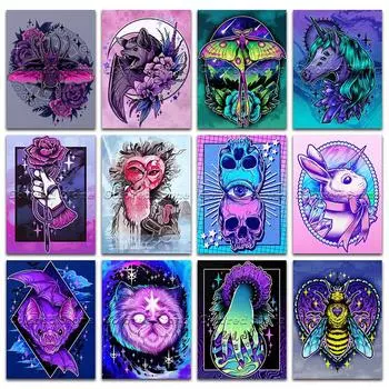 5D DIY Алмазная картина Цветной Череп Животное Алмазная вышивка Набор для вышивки крестом Полный горный хрусталь Мозаика Домашний декор Round 20x30cm