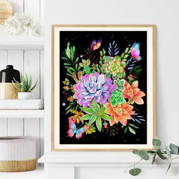 5D Diy Алмазная картина Цветные цветы на черном фоне Набор для вышивки крестом Полная алмазная вышивка Мозаика Художественная картина Стразы Декор Подарок Full Round 20x30cm