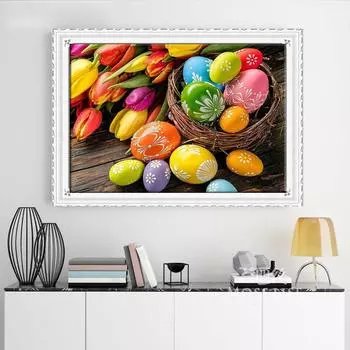 5D Diy Алмазная картина Цветные яйца Вышивка Мозаика Художественная картина Стразы Декор Подарок Full Round 30x40cm