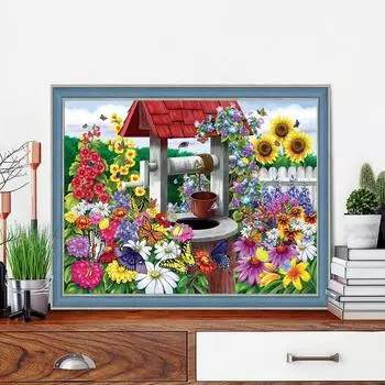 5D DIY Алмазная картина Цветочное поле Набор для вышивки крестом Мозаика Алмазная вышивка Роза Полный круглый квадратный дрель Украшение дома Round 30x40cm