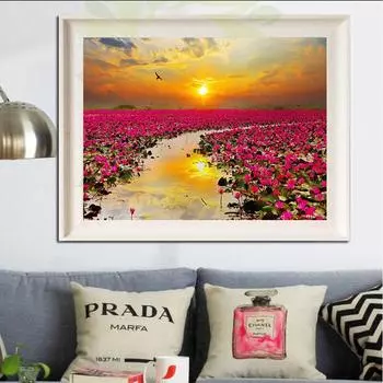 5D DIY Алмазная картина Цветочное поле Пейзаж Полный круглый Алмазный горный хрусталь Вышивка Крестом 20X30CM