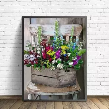 5D Diy Алмазная картина Цветочный горшок на стуле Набор для вышивки крестом Полная алмазная вышивка Мозаика Художественная картина Стразы Декор Подарок Full Round 20x30cm