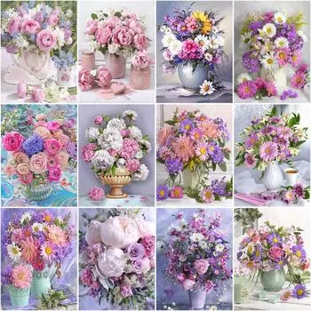 5D DIY Алмазная картина Цветочный комплект Алмазная художественная мозаика Алмазная вышивка Полный круглый дрель Домашний декор Full Round 20x25CM