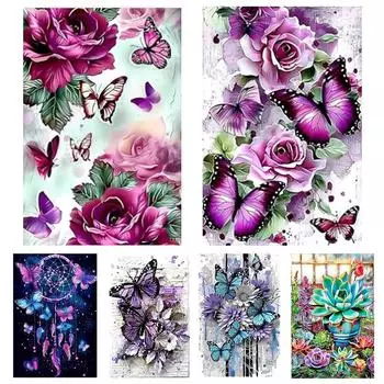 5D DIY Алмазная картина Цветок Алмазная вышивка Картина Полная круглая Алмазная мозаика DIY Стразы Домашний декор Подарок Full Round 20x30CM