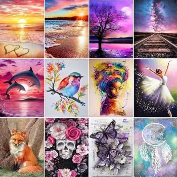 5D DIY Алмазная картина Цветок Череп Автомобиль Алмазная вышивка Набор для вышивки крестом Полный горный хрусталь Мозаика Домашний декор Round 20x30cm