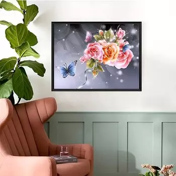 5D Diy Алмазная картина Цветок Нефритовая бабочка Набор для вышивки крестом Полная алмазная вышивка Мозаика Художественная картина Стразы Декор Подарок Full Round 20x30cm