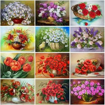 5D DIY Алмазная картина Цветок Полный круглый дрель Алмазная вышивка Цветочный набор для вышивки крестом Стразы Мозаика Домашний декор Full Round 20x30CM