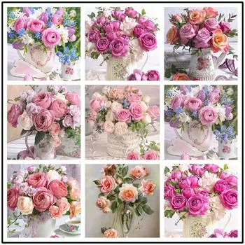 5D DIY Алмазная картина Цветок Вышивка крестом Комплект Мозаика Алмазная вышивка Роза Полный круглый дрель Украшение дома 15x20CM