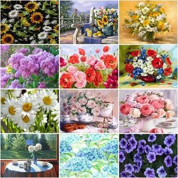 5D Diy Алмазная картина Цветы Полный круглый Алмазная вышивка Горный хрусталь Картина Алмазная мозаика Домашний декор Full Round 20x30CM