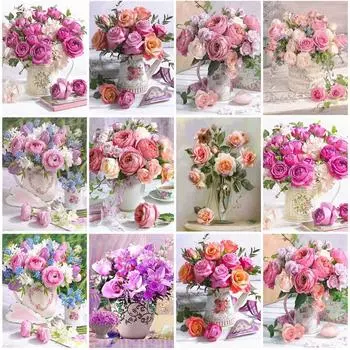 5D DIY Алмазная картина Цветы Ваза Комплект Полный дрель Вышивка Мозаика Роза Искусство Картина Стразы Подарочный Декор Full Round 20x30CM