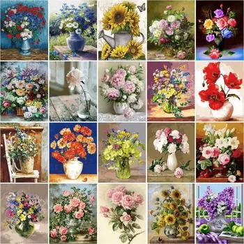 5d Diy Алмазная картина Цветы Вышивка крестом Полная круглая мозаика Алмазная вышивка Набор для домашнего декора Подарок Full Round 20x30CM