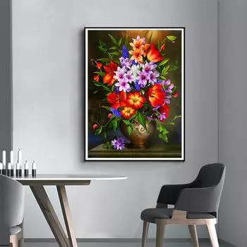 5D Diy Алмазная картина Цветы в красочных вазах Набор для вышивки крестом Полная алмазная вышивка Мозаика Художественная картина Стразы Декор Подарок Full Round 20x30cm