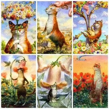 5D DIY Алмазная картина Цветы Животные Подарок Алмазная вышивка Мозаика Кошка Картины на стене Full Round 20x30CM