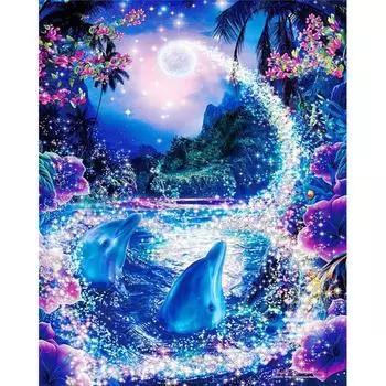 5d DIY Алмазная картина Дельфин Луна Полный дрель Мозаика Вышивка крестом Алмазная вышивка 20X30CM