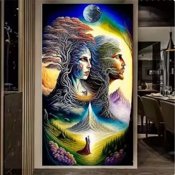 5D DIY Алмазная картина Дерево Люди Лебединое озеро Полный Круглый Алмазная мозаика Пейзаж Вышивка Комплект Стразы Домашнее Искусство Украшения Full Round 20x40CM