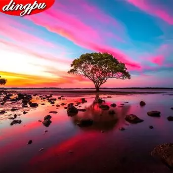 5D DIY Алмазная картина Дерево Отражение Полная круглая Алмазная вышивка 30x30CM