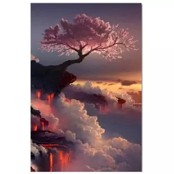5D Diy Алмазная картина Дерево Сакура на вулкане Вышивка крестом Домашний декор Подарок ручной работы 20X25CM