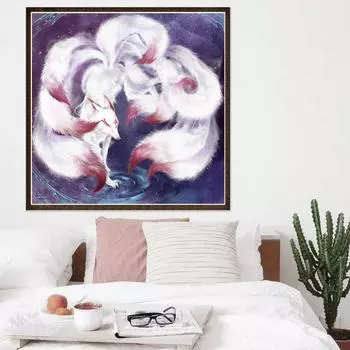 5D DIY Алмазная картина Девять хвостов лисиц Вышивка 100% Полный круглый алмаз Вышивка крестом Горный хрусталь 30x30CM