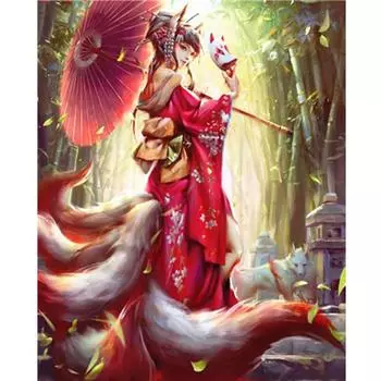 5D DIY Алмазная картина Девятихвостая лиса Алмазная вышивка Полный мозаичный набор Наборы для вышивки крестом Домашний декор Подарки ручной работы Round 20x30cm