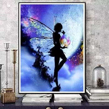 5D Diy Алмазная картина «Девушка-эльф под луной», набор для вышивки крестом, полная алмазная вышивка, мозаика, художественная картина, декор из страз, подарок Full Round 20x30cm