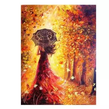 5D DIY Алмазная картина Девушка держит зонтик Вид сзади Пейзаж Алмазная вышивка Полный мозаичный набор Наборы для вышивки крестом Домашний декор Подарки ручной работы Round 20x30cm