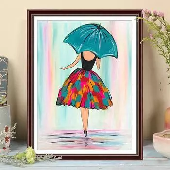 5D DIY Алмазная картина Девушка держит зонтик Набор для вышивки крестом Мозаика Алмазная вышивка Роза Полный круглый/квадратный дрель Украшение дома Round 30x40cm