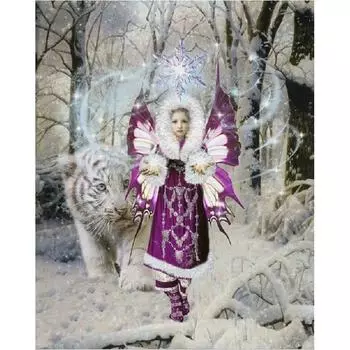 5D DIY Алмазная картина Девушка и белый тигр Набор для вышивки крестом Мозаика Алмазная вышивка Роза Полный круглый/квадратный дрель Украшение дома Round 20x30cm