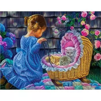 5D DIY Алмазная картина Девушка и кошки Вышивка Мозаика Вышивка крестом Горный хрусталь Украшение 20X30CM