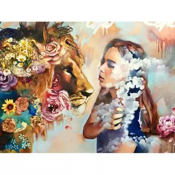 5D DIY Алмазная картина Девушка и Лев Алмазная вышивка Мозаика Вышивка крестом Горный хрусталь 20X30CM