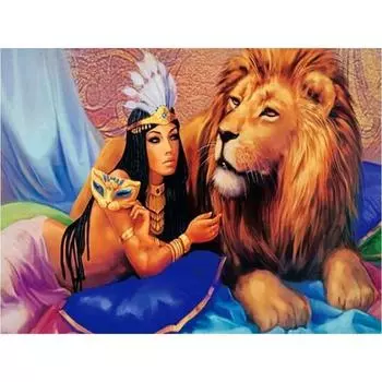 5D DIY Алмазная картина Девушка и Лев Набор для вышивки крестом Мозаика Алмазная вышивка Роза Полный круглый/квадратный дрель Украшение дома Round 20x30cm