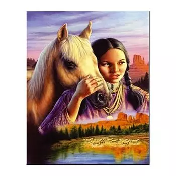 5D Diy Алмазная картина Девушка и лошадь Алмазная вышивка Крестом Домашний декор Подарки ручной работы Round 20x30cm
