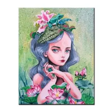 5D DIY Алмазная картина Девушка и лотос Набор для вышивки крестом Мозаика Алмазная вышивка Роза Полный круглый/квадратный дрель Украшение дома Round 20x30cm