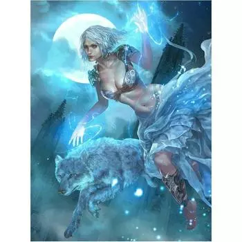 5D DIY Алмазная картина Девушка и волк Набор для вышивки крестом Мозаика Алмазная вышивка Роза Полный круглый/квадратный дрель Украшение дома Round 20x30cm