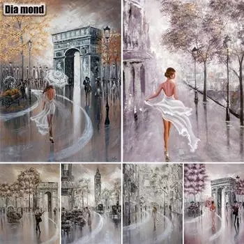 5D DIY Алмазная картина Девушка под дождем Алмазная вышивка Набор для вышивки крестом Полный горный хрусталь Мозаика Домашний декор Round 20x30cm